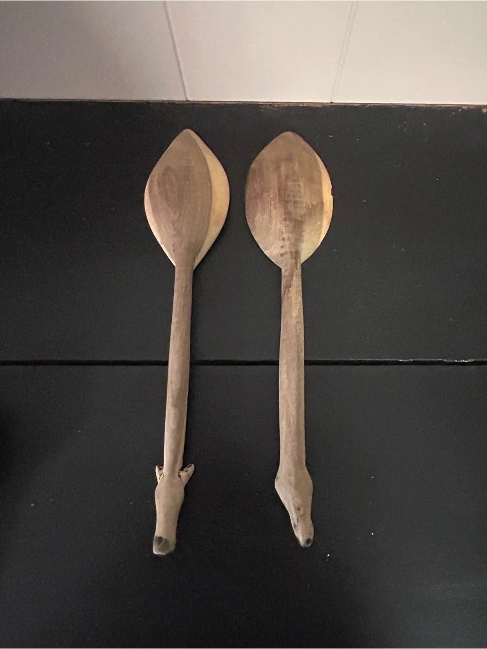 Handcrafted Brown Carved Wooden Serving Spoons - Rustic Home Dining
